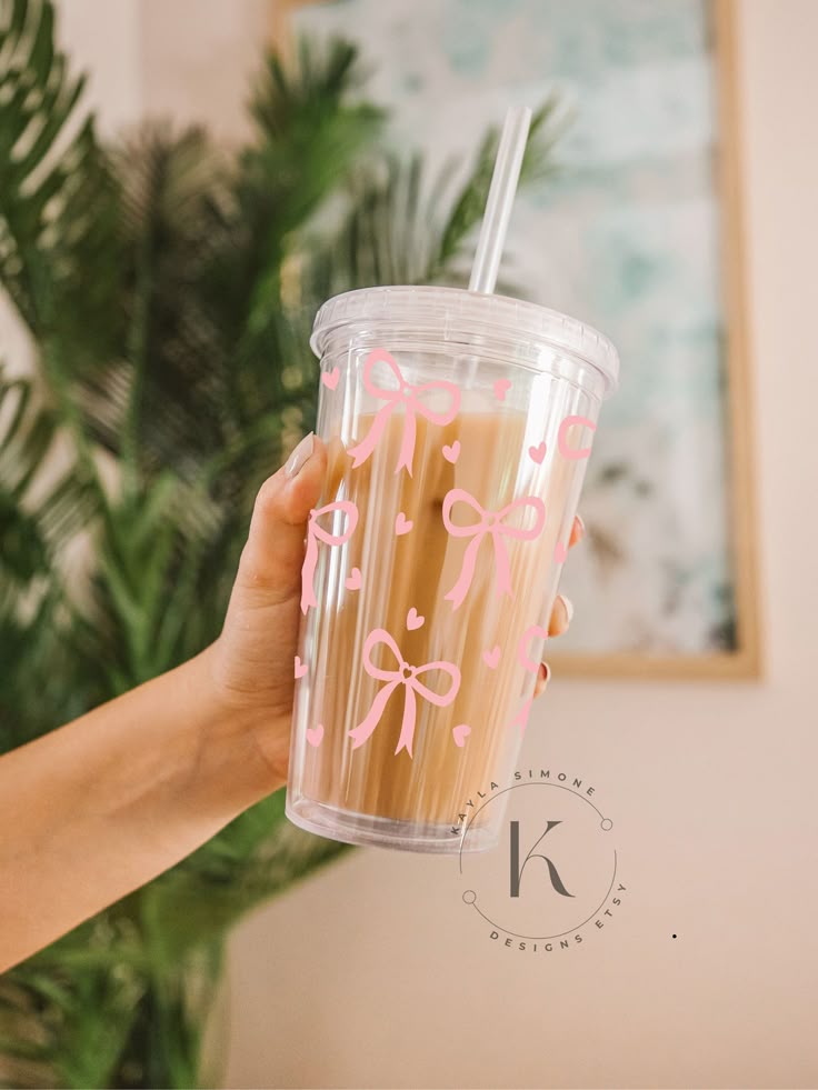 Pink bow tumbler | BPA free | with Lid Straw Reusable