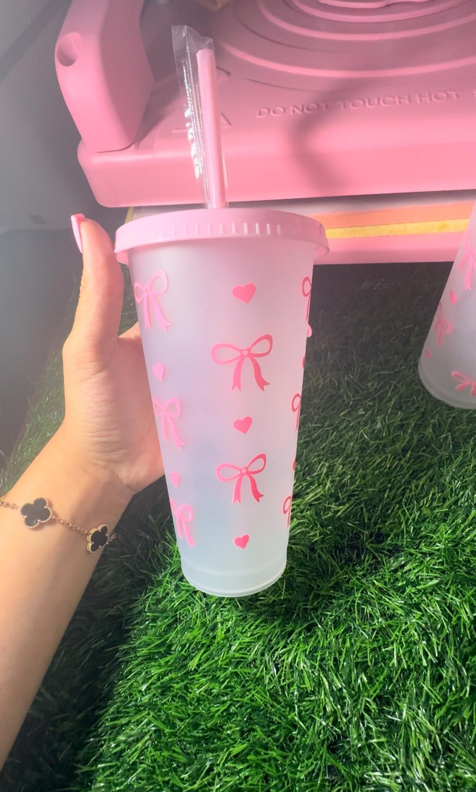 Pink bow tumbler | BPA free | with Lid Straw Reusable - Image 4